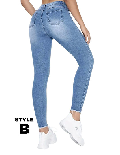 Ripped Holes Skinny Jeans, High Rise, Slim Fit Stretchy Tight Jeans, Women's Denim Jeans & Clothing