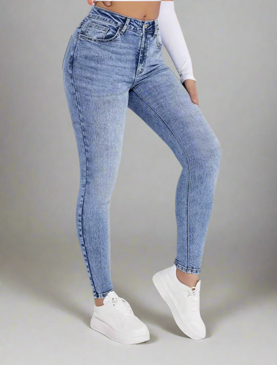 Slim Fit Mid Rise Washed Skinny Jeans, High Stretch Slant Pockets Casual Tight Jeans, Women's Denim Jeans & Clothing