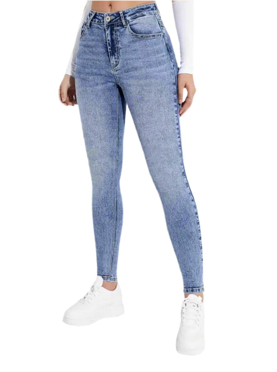 Slim Fit Mid Rise Washed Skinny Jeans, High Stretch Slant Pockets Casual Tight Jeans, Women's Denim Jeans & Clothing