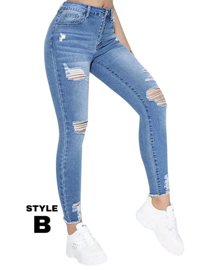 Ripped Holes Skinny Jeans, High Rise, Slim Fit Stretchy Tight Jeans, Women's Denim Jeans & Clothing