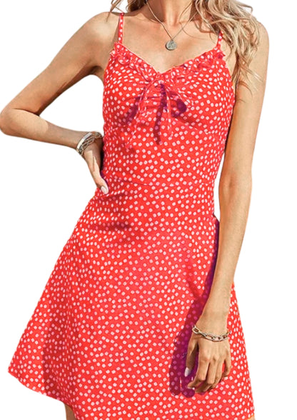 CLEARANCE! Front Tie Floral Red Dress