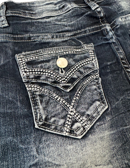 Mid Rise Embroidered Whisker Denim Shorts, Slim Fit Versatile Casual Style, Frayed Hem, Midrise Summer Shorts Fashion