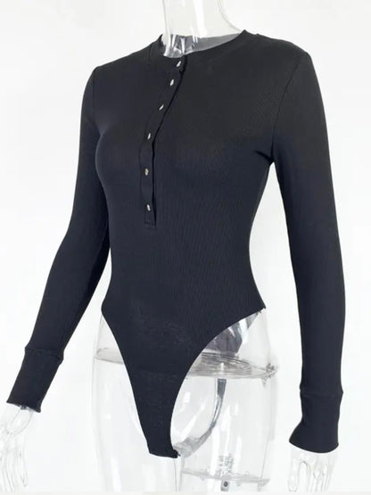 Black Long Sleeve Button Up Bodysuit