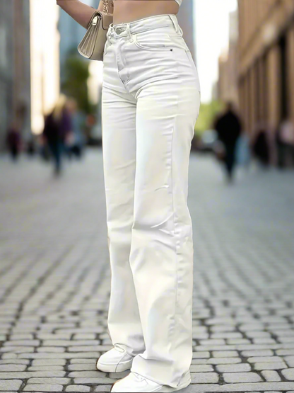 High-Waisted Classic Wide Leg Jeans - Soft Slight Stretch, Flared Bottoms, Versatile Casual Style Everyday Wear, 90s