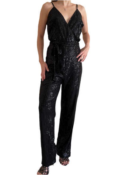 Glitter and Glam Sleeveless Sparkling Black Jumpsuit