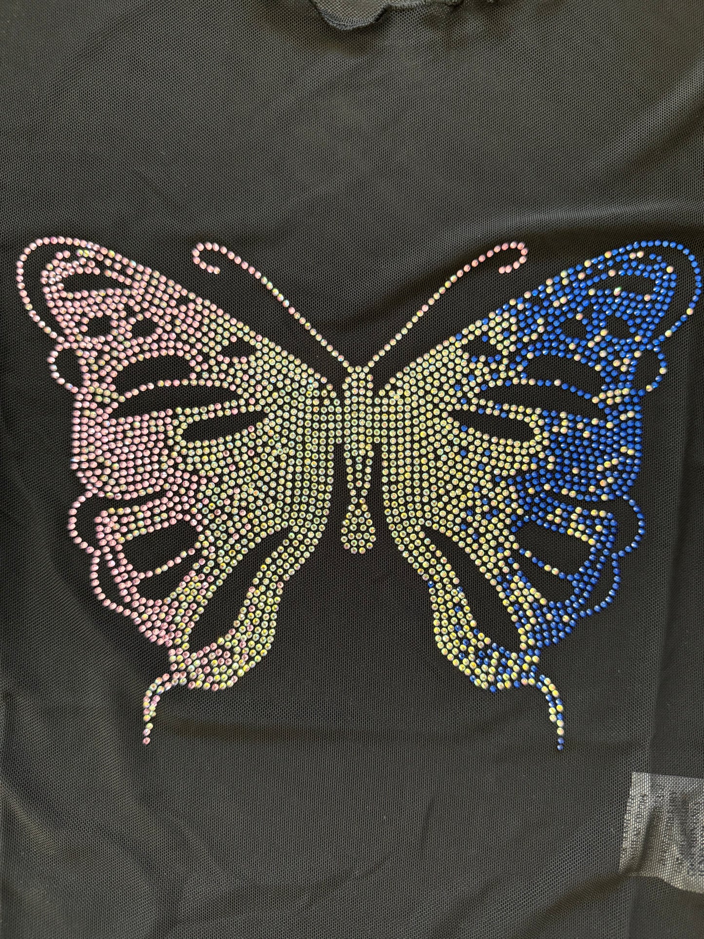 Sparkling Rhinestone Sheer Butterfly Crop Top - Breathable Mesh, Slim Fit & Feminine - Perfect for Spring & Summer Fashion - Womens Casual T-Shirt, Girly Tops,