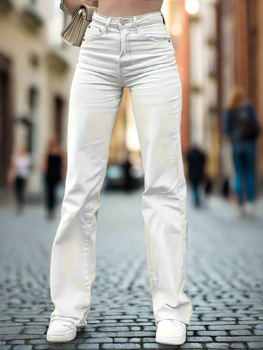 High-Waisted Classic Wide Leg Jeans - Soft Slight Stretch, Flared Bottoms, Versatile Casual Style Everyday Wear, 90s