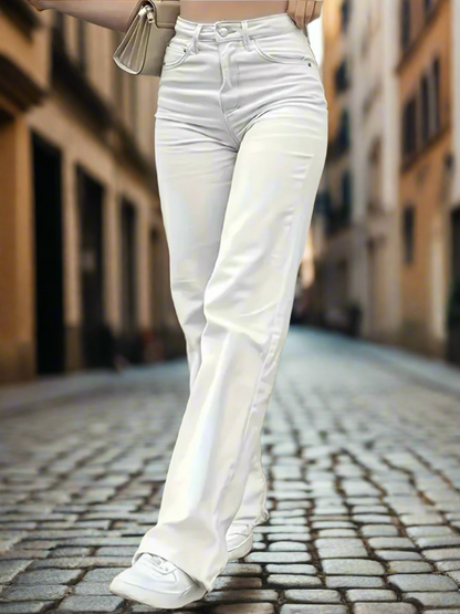 High-Waisted Classic Wide Leg Jeans - Soft Slight Stretch, Flared Bottoms, Versatile Casual Style Everyday Wear, 90s