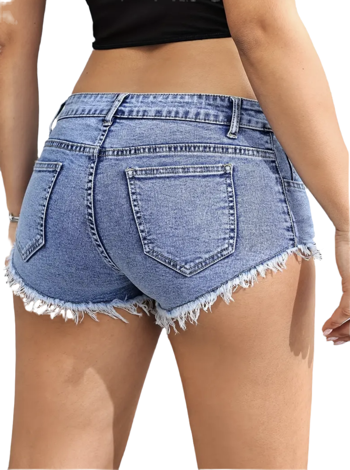 Low Rise Hot Plain Raw Hem Denim Shorts, Distressed Washed Blue Denim Shorts, Women's Denim Jeans & Clothing, Low Waist Denim Shorts