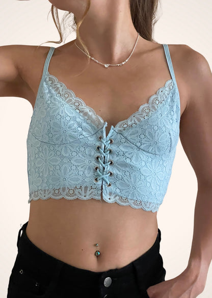 Lace Up Bralette Crop Top, Womenswear Top