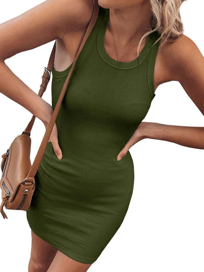 Green Ribbed Bodycon Mini Dress