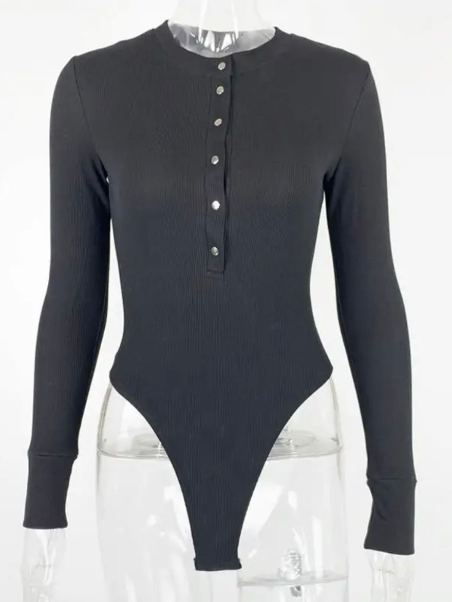 Black Long Sleeve Button Up Bodysuit