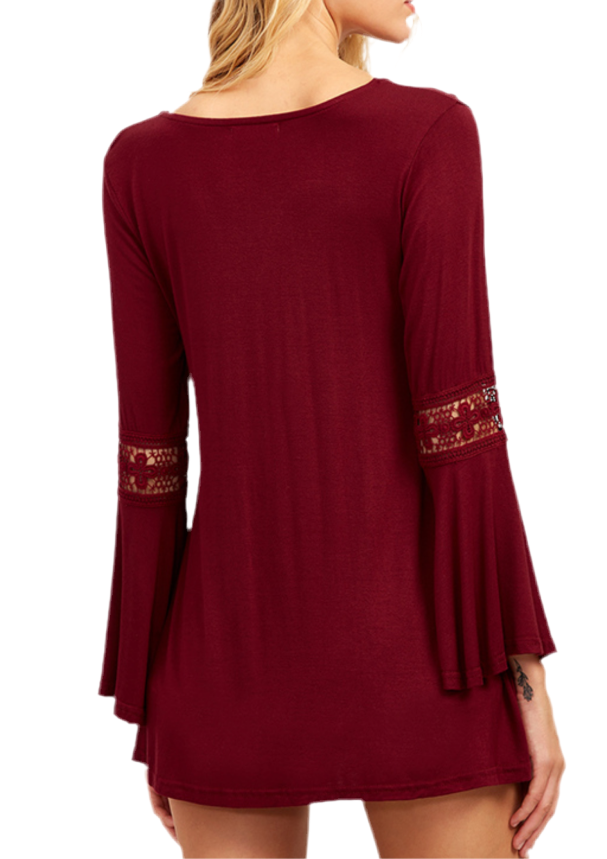 Fun and Flirty Burgundy Long Sleeve Blouse with Criss Cross V Neck