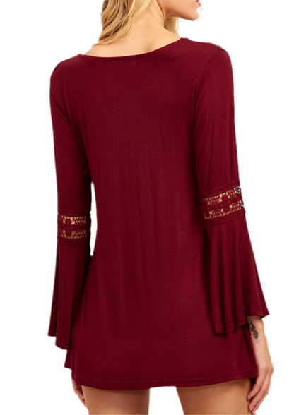 Fun and Flirty Burgundy Long Sleeve Blouse with Criss Cross V Neck