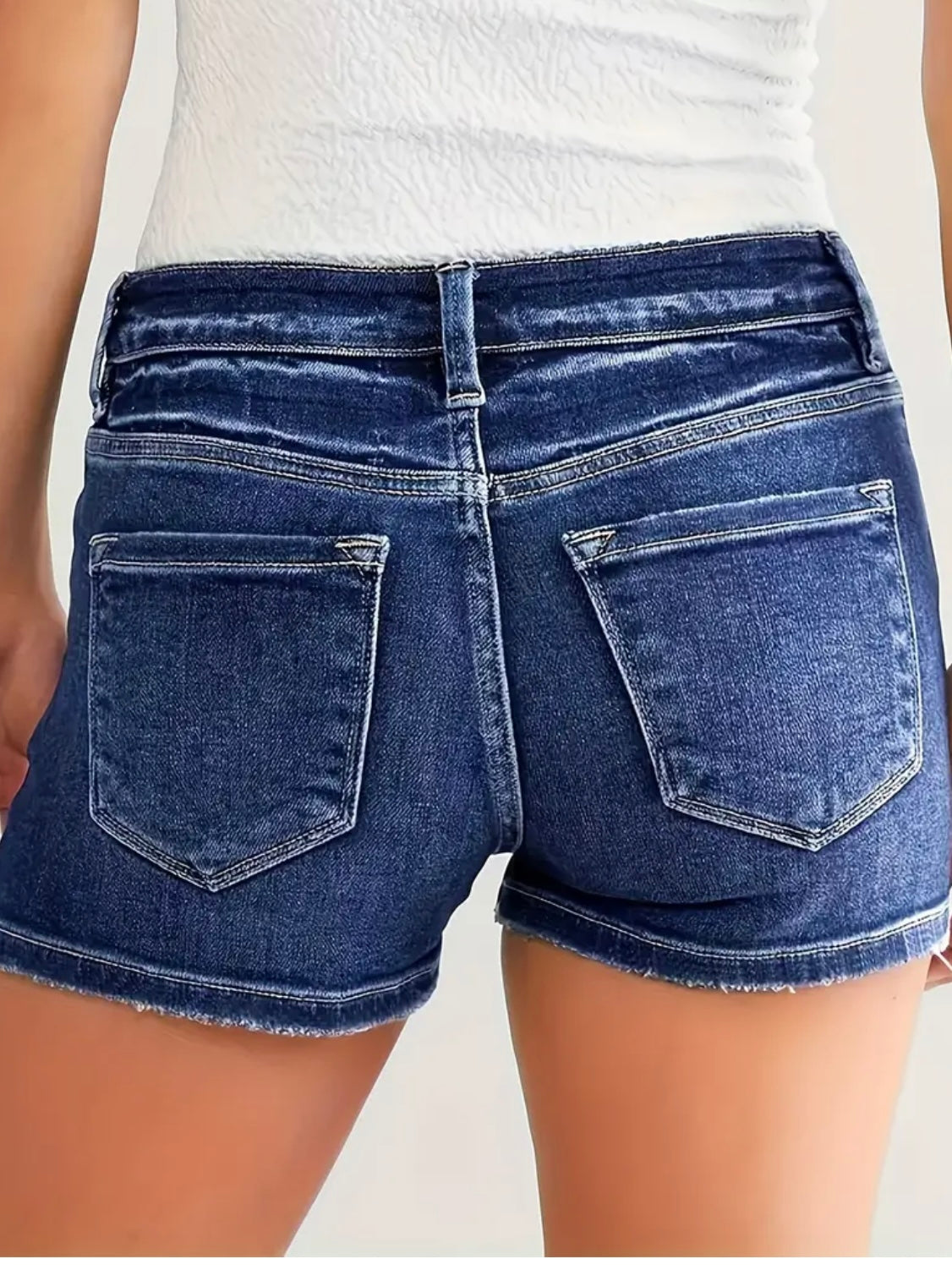 Ripped Whiskering Plain Denim Shorts, Distressed Blue Denim Shorts, Women's Denim Jeans and Clothing