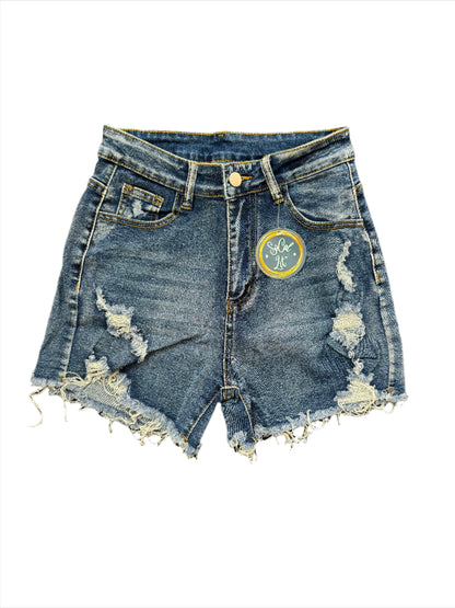 High Rise Stretchy Distressed Long Denim Blue Jean Shorts with Raw Hem, Whiskering Jean Shorts for Women, Comfortable Everyday, Long Shorts, Blue Denim Ripped Shorts, Bottom, Summer Shorts, Streetwear Minimalist, Beach Shorts, July 4th Shorts, Mom Shorts