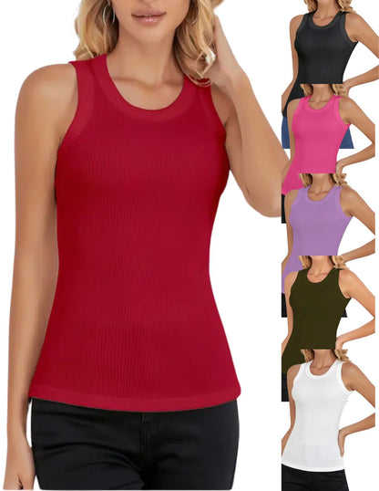 Solid Slim Crew Neck Tank Top, Casual Sleeveless Fit Tank Top For Summer, Women's Clothing