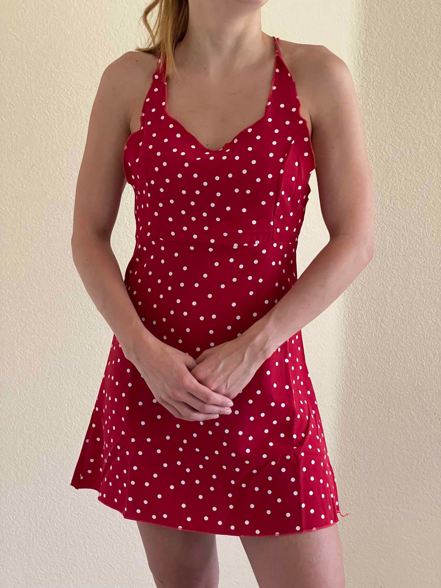 CLEARANCE! Women's Red Fashion Sleeveless Polka Dot V-Neck Dress Cami Mini Backless