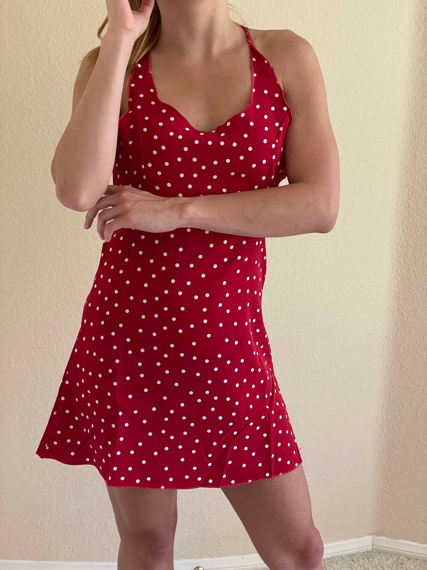 CLEARANCE! Women's Red Fashion Sleeveless Polka Dot V-Neck Dress Cami Mini Backless