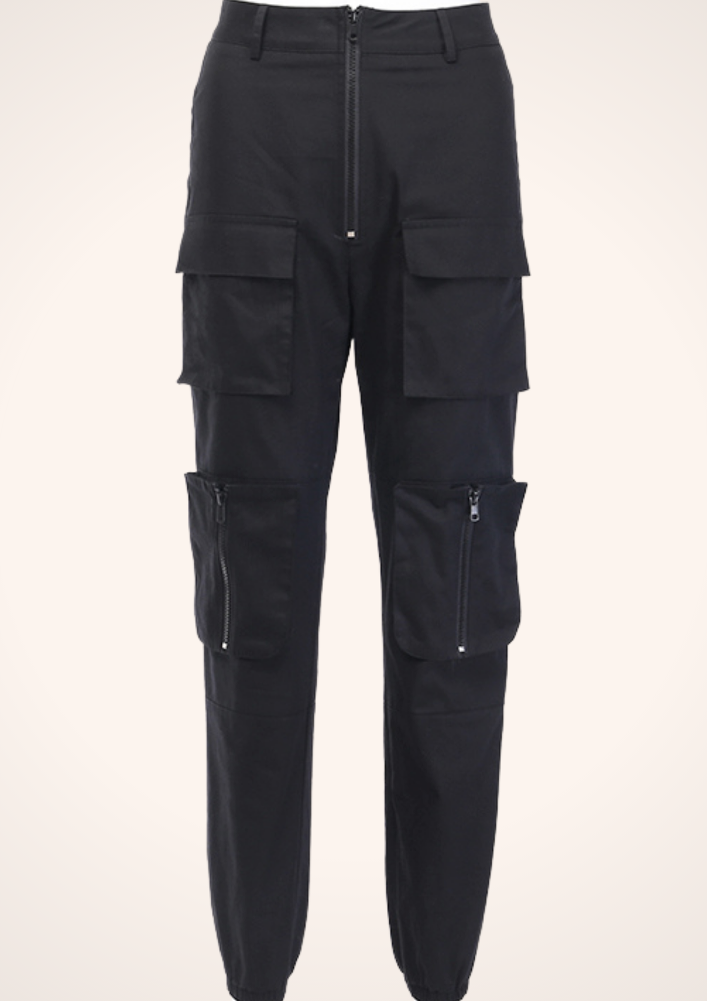 High Waist Loose Fit Harem Cargo Pants with Elastic Ankles in Black