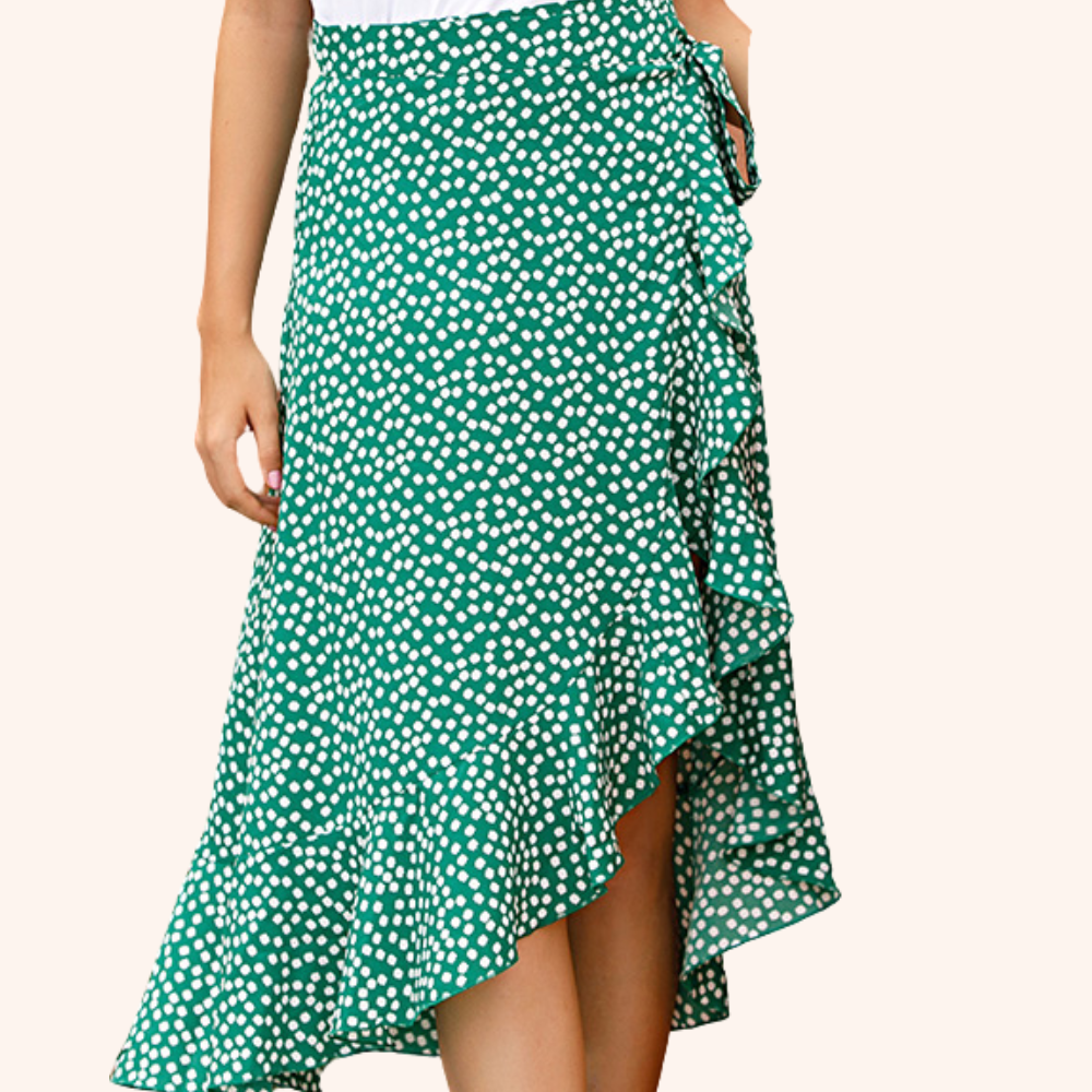 Green High Low Ruffle Midi Skirt, Summer Skirts, Beach Vacation Casual Womenswear