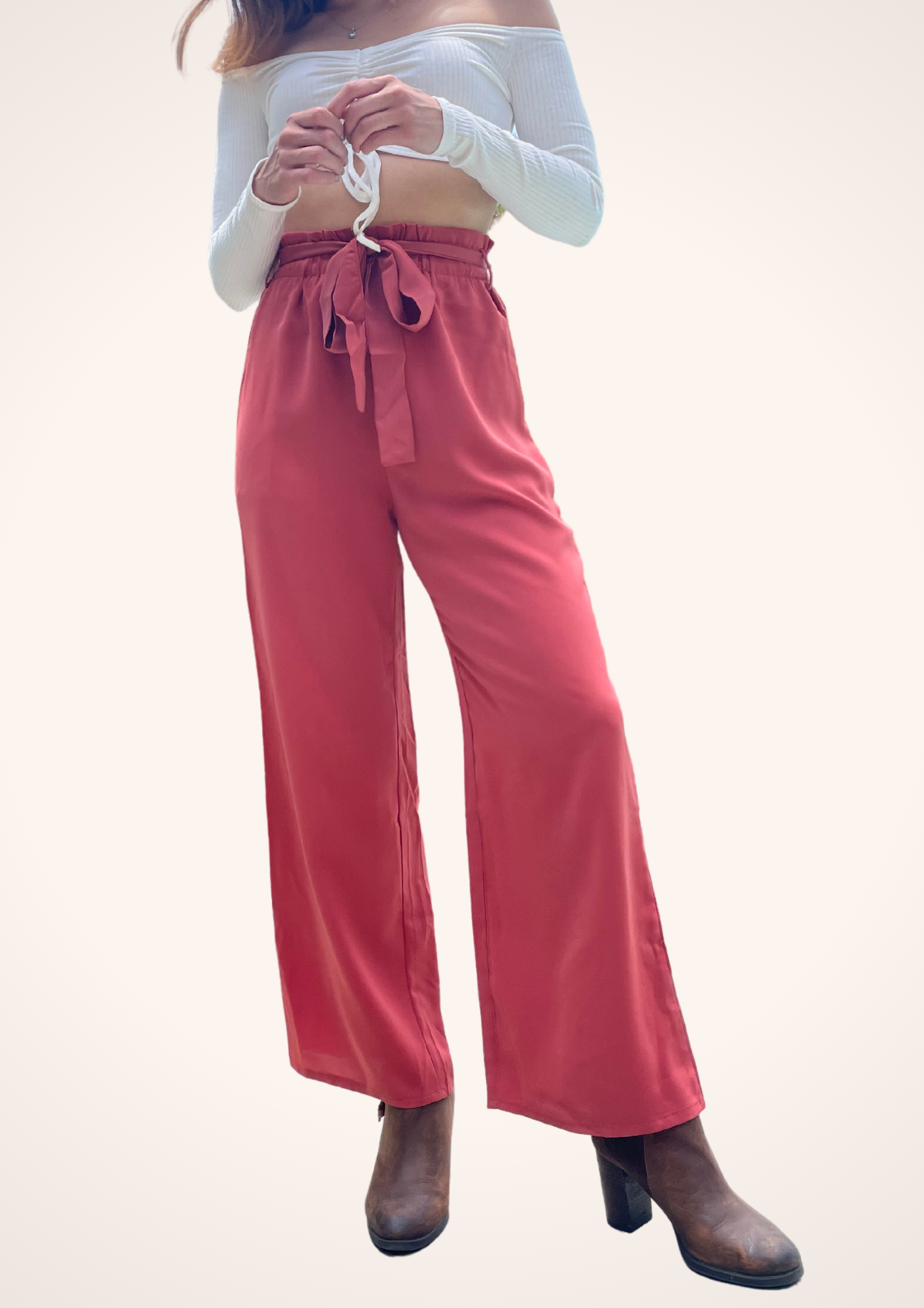 High Waisted Belted Wide Leg Pants in Red – SoCal Lit