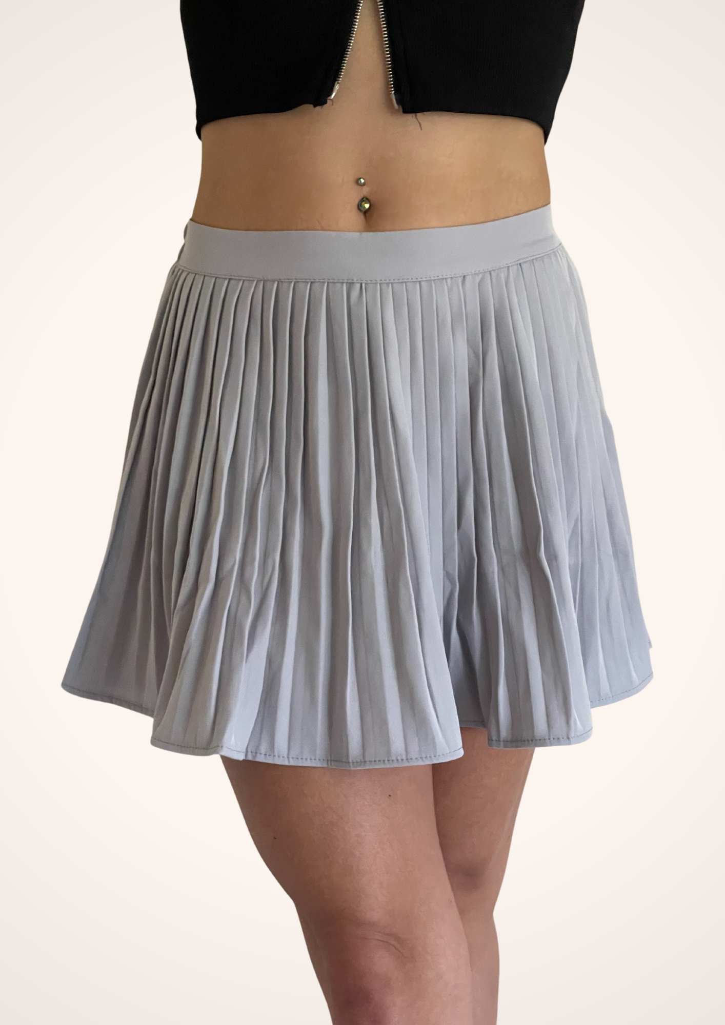 Pretty in Pleats Gray Ruffle Elastic Waist Mini Skirt, Summer Skirts