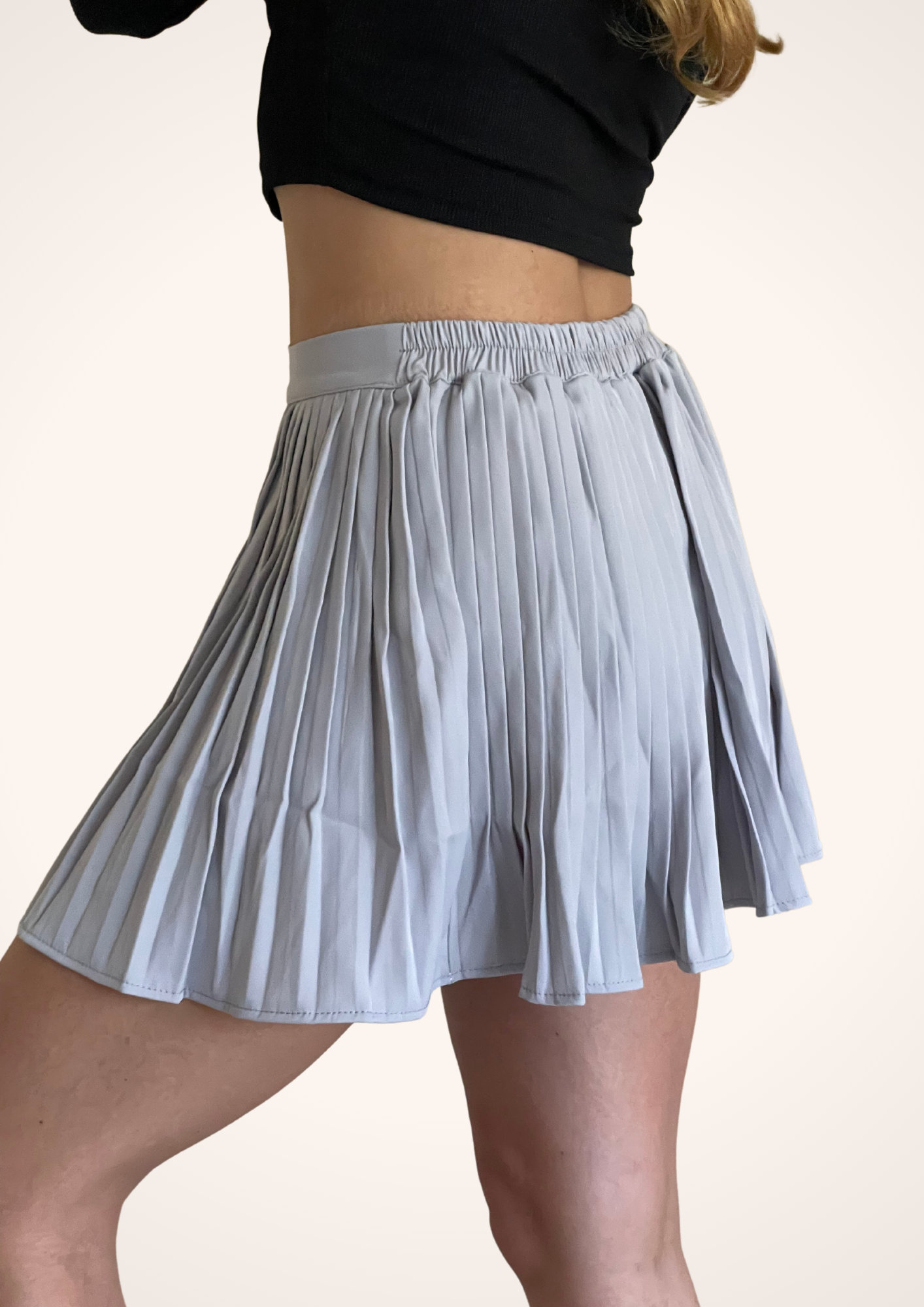 Pretty in Pleats Gray Ruffle Elastic Waist Mini Skirt, Summer Skirts