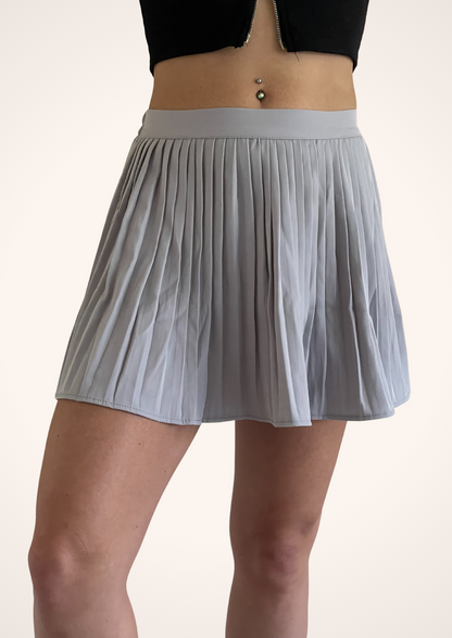 Pretty in Pleats Gray Ruffle Elastic Waist Mini Skirt, Summer Skirts