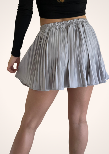 Pretty in Pleats Gray Ruffle Elastic Waist Mini Skirt, Summer Skirts