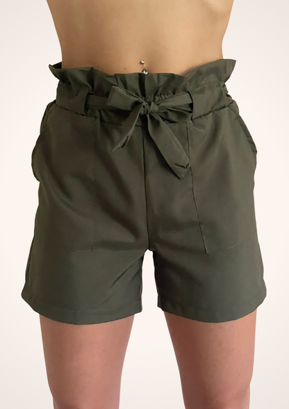 Green Paperbag Tie Waist Shorts