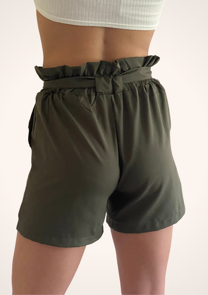 Green Paperbag Tie Waist Shorts