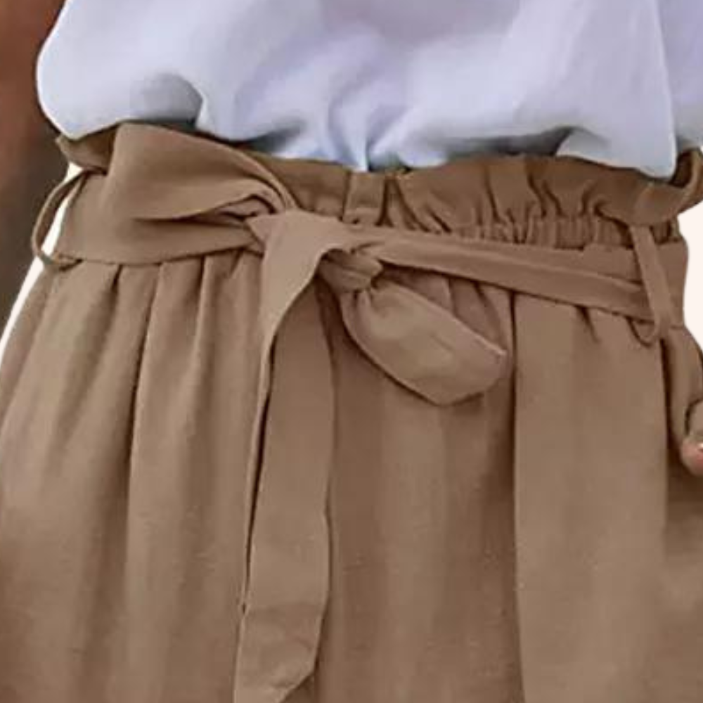 Tie Waist Shorts with Slanted Pockets in Beige