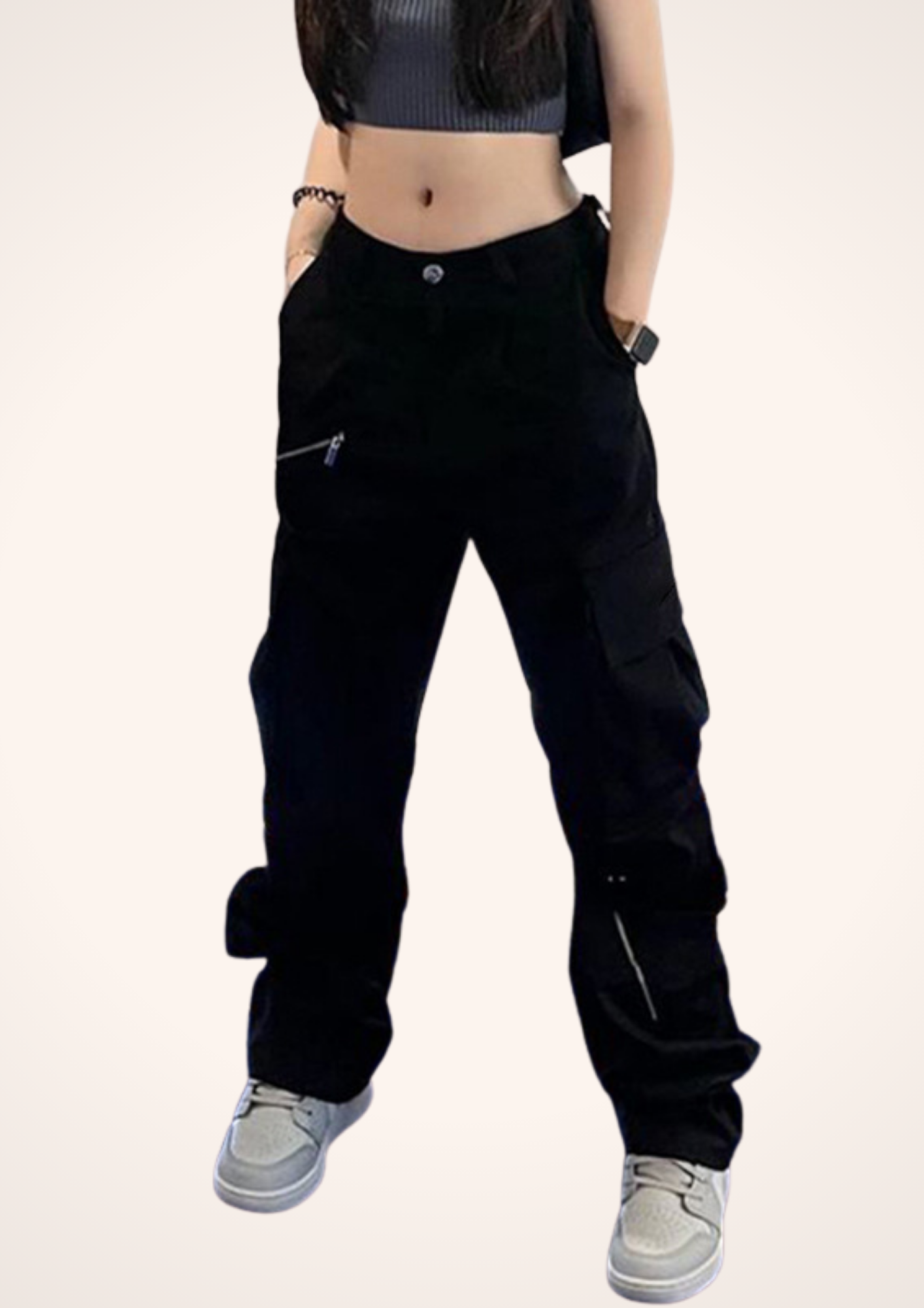 Y2K High Rise Straight Cargo Pants in Black