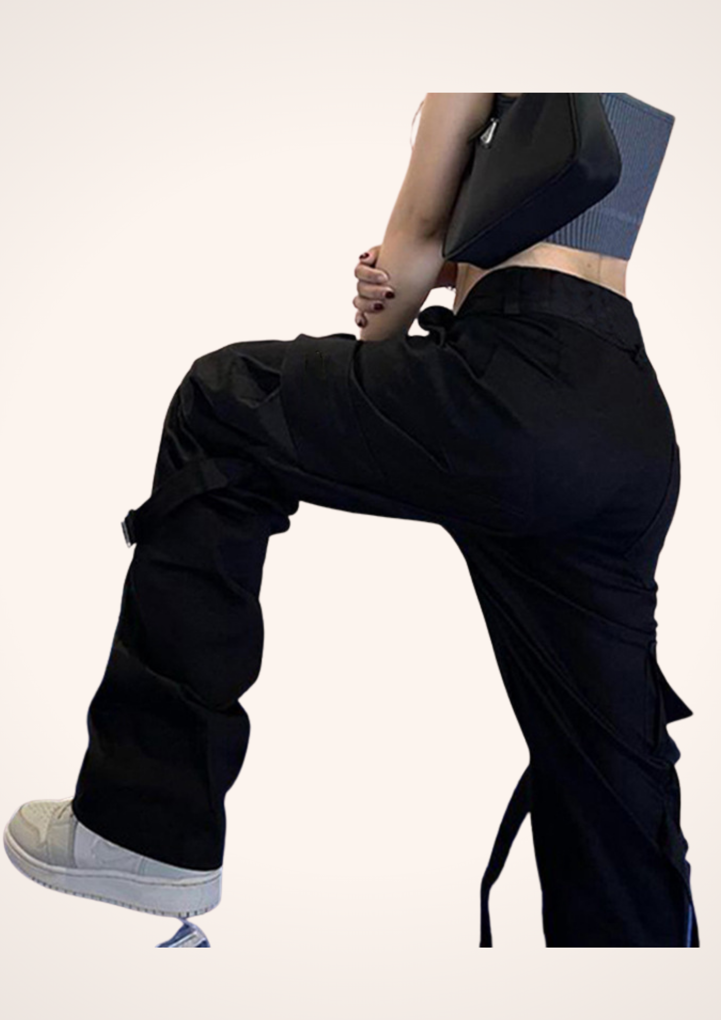 Y2K High Rise Straight Cargo Pants in Black