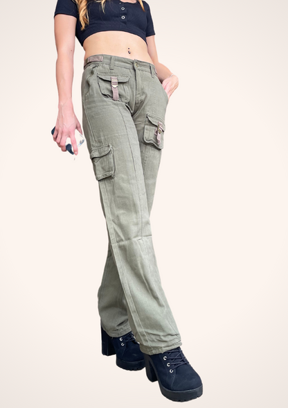 Retro Rewind Y2K Low Rise Cargo Pants in Green