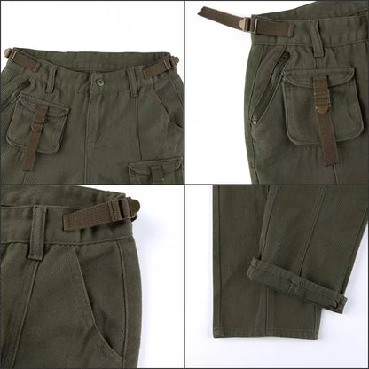 Retro Rewind Y2K Low Rise Cargo Pants in Green