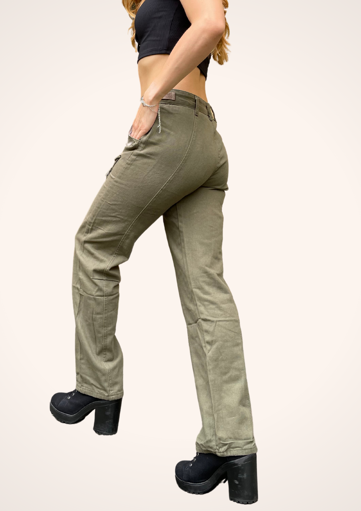 Retro Rewind Y2K Low Rise Cargo Pants in Green