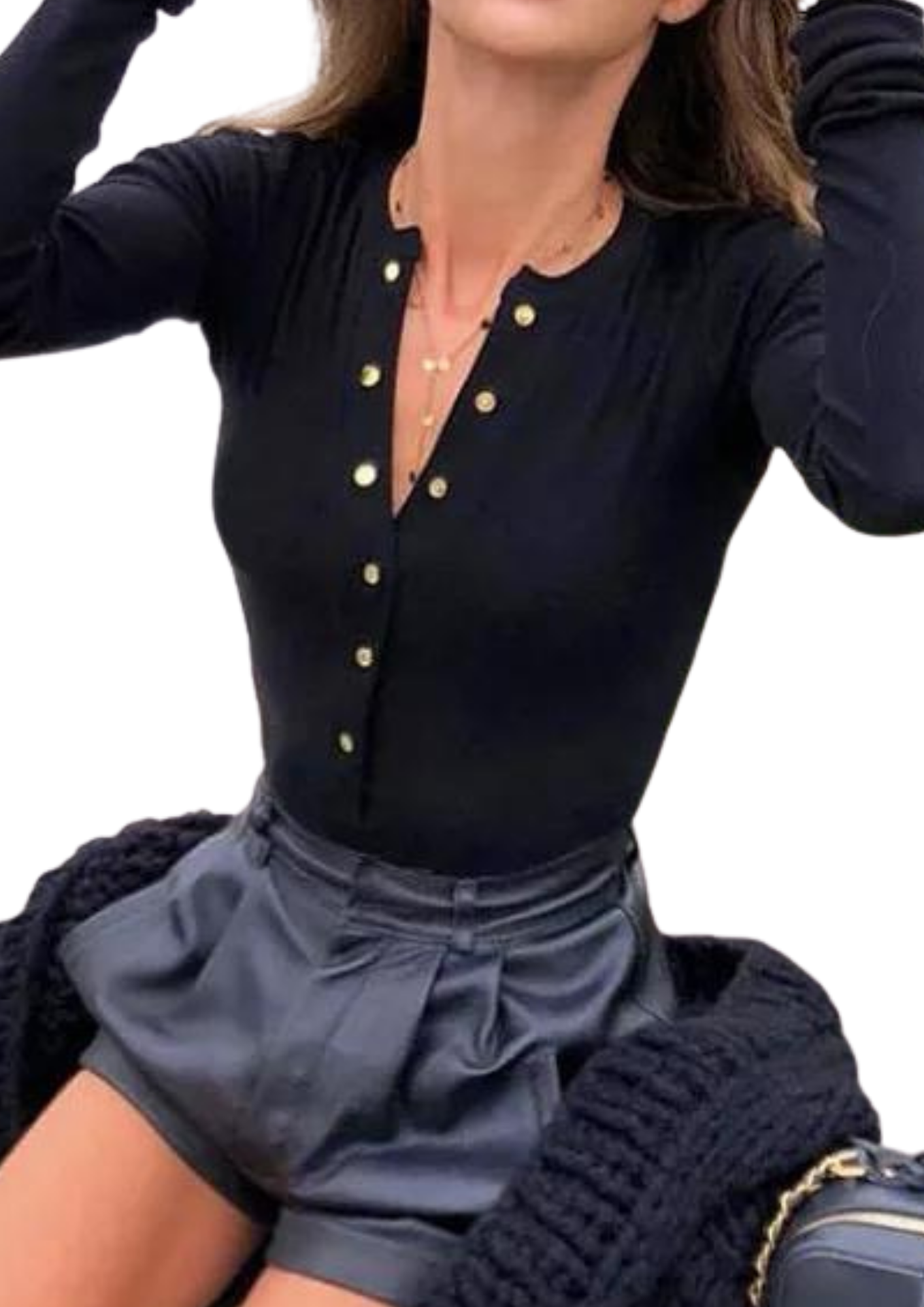 Black Long Sleeve Button Up Bodysuit