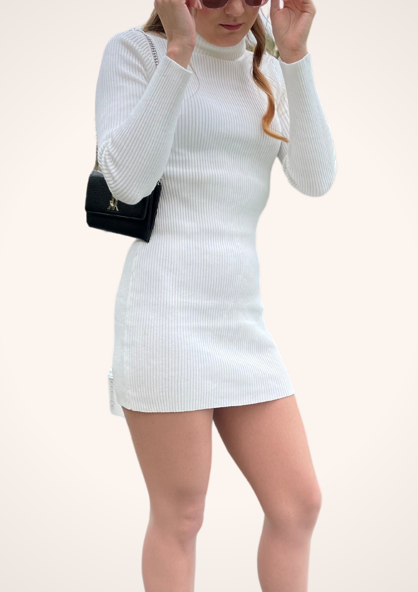 White Turtleneck Bodycon Sweater Dress