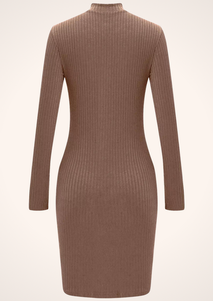 Zip It Up Front Zipper Brown Light Sweater Dress