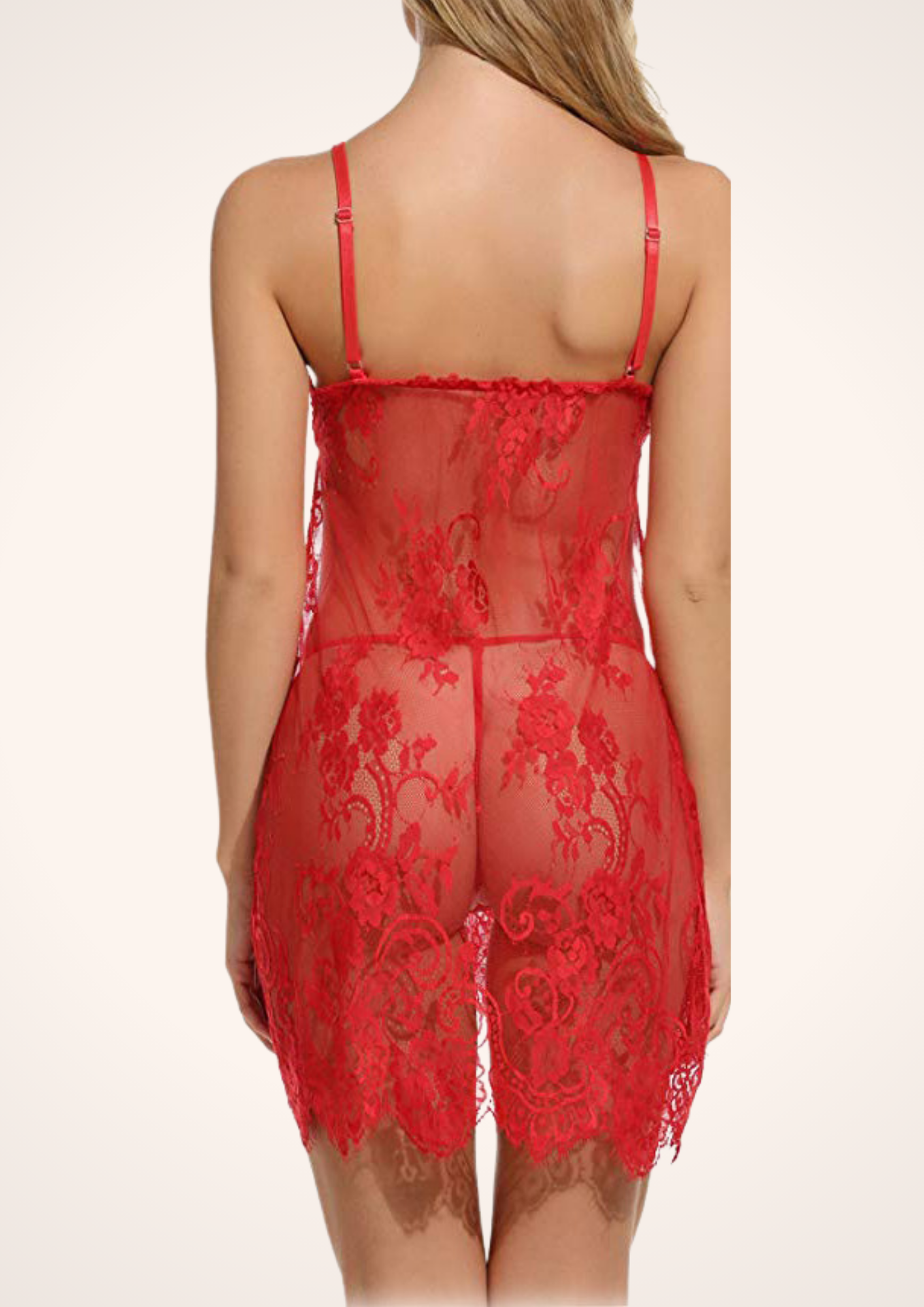 Sexy Sheer Open Front Lace Babydoll and G-String Lingerie Set in Red