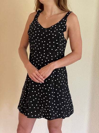 CLEARANCE! Women's Black Fashion Sleeveless Polka Dot V-Neck Dress Cami Mini Backless