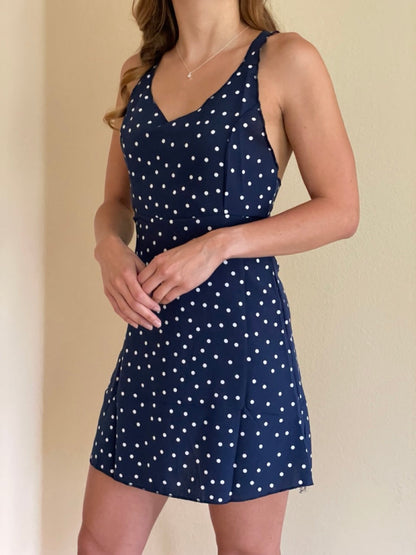 CLEARANCE! Women's Blue Fashion Sleeveless Polka Dot V-Neck Dress Cami Mini Backless