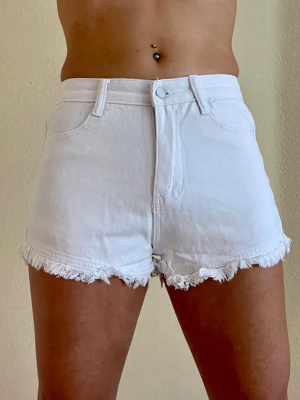 Frayed Raw Hem Denim Shorts in White – SoCal Lit
