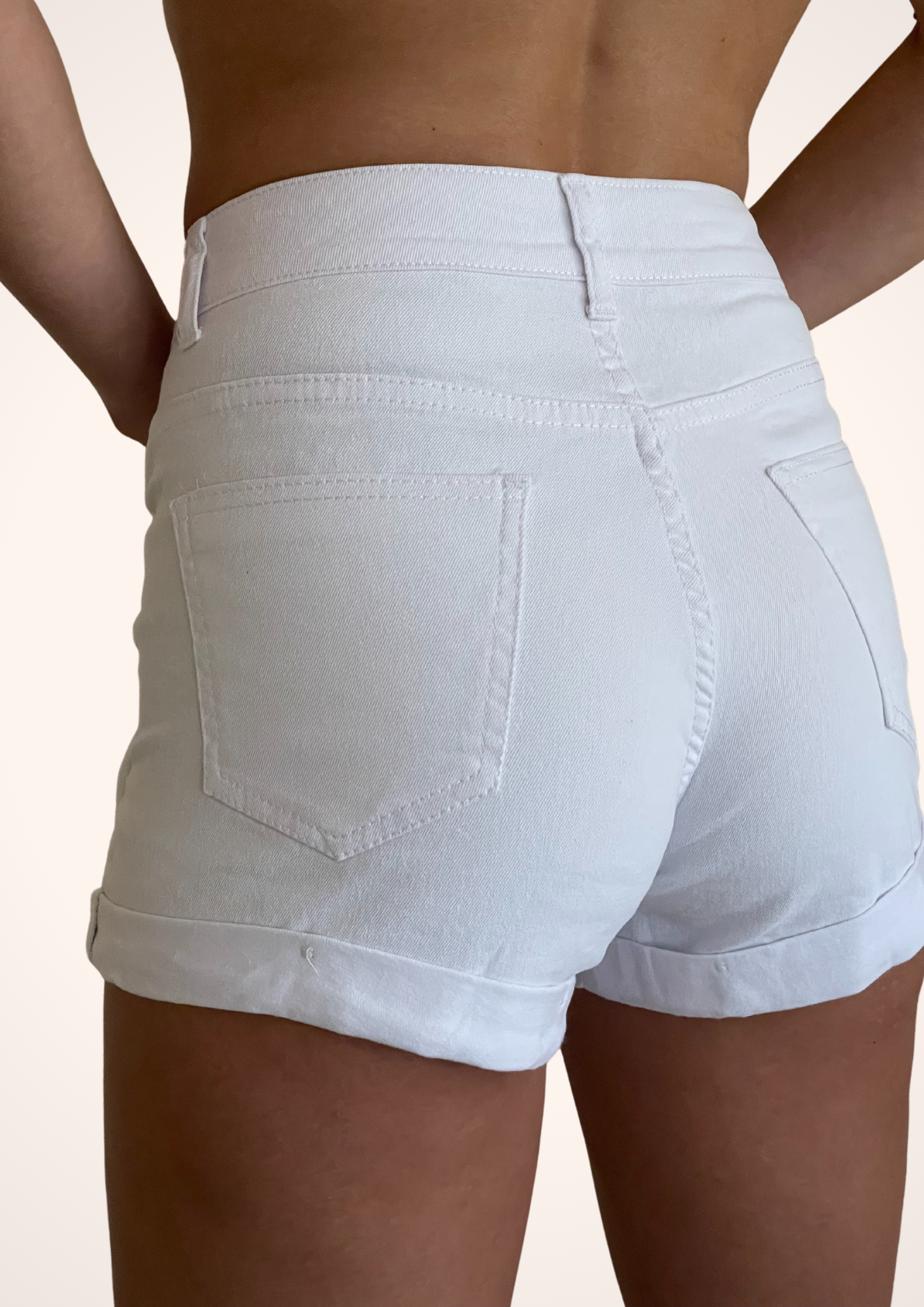 High Rise Jean Denim Shorts with Rolled Hem for Women