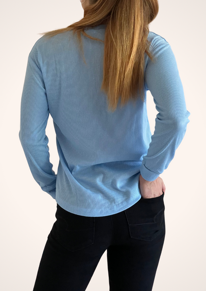 Ribbed 3 Button Long Sleeve Top in Sky Blue