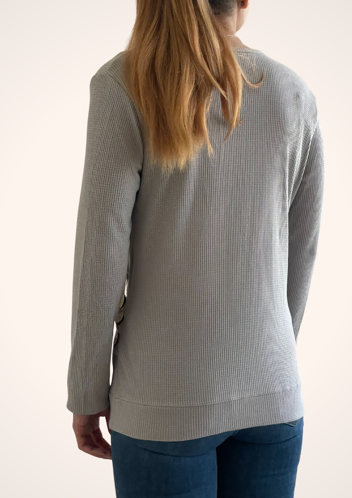 Plunge V Neck Wrapped Long Sleeve Top in Gray