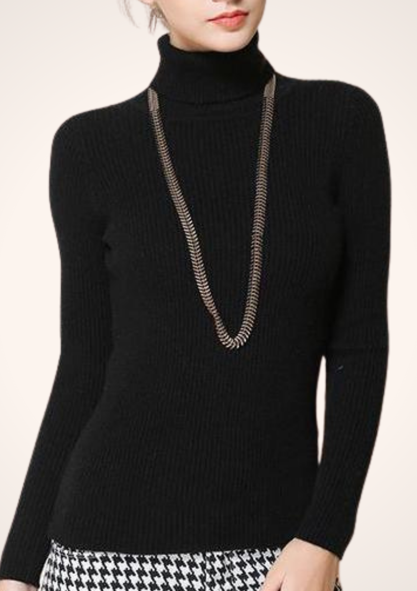 Black Knitted and Fitted Turtleneck Sweater