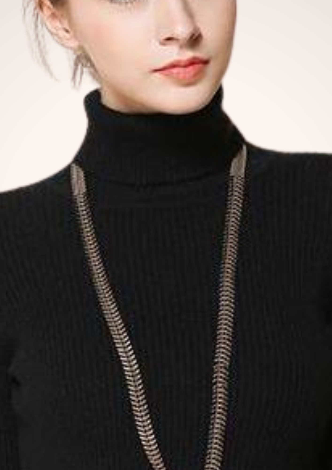 Black Knitted and Fitted Turtleneck Sweater